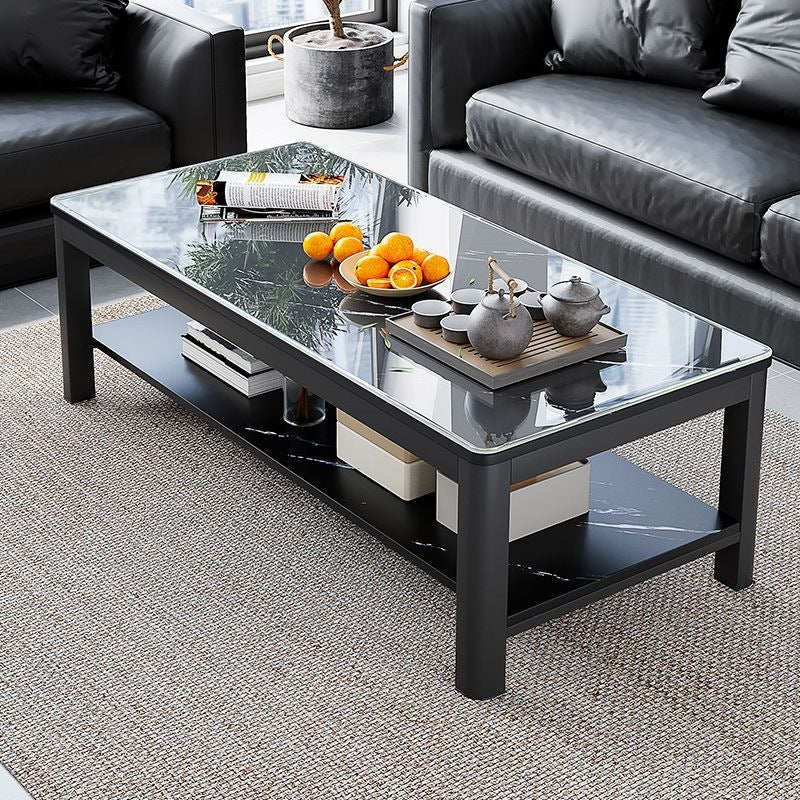 Living room coffee table for home office tempered glass tea table casual italian small apartment double-layer rectangular tea table