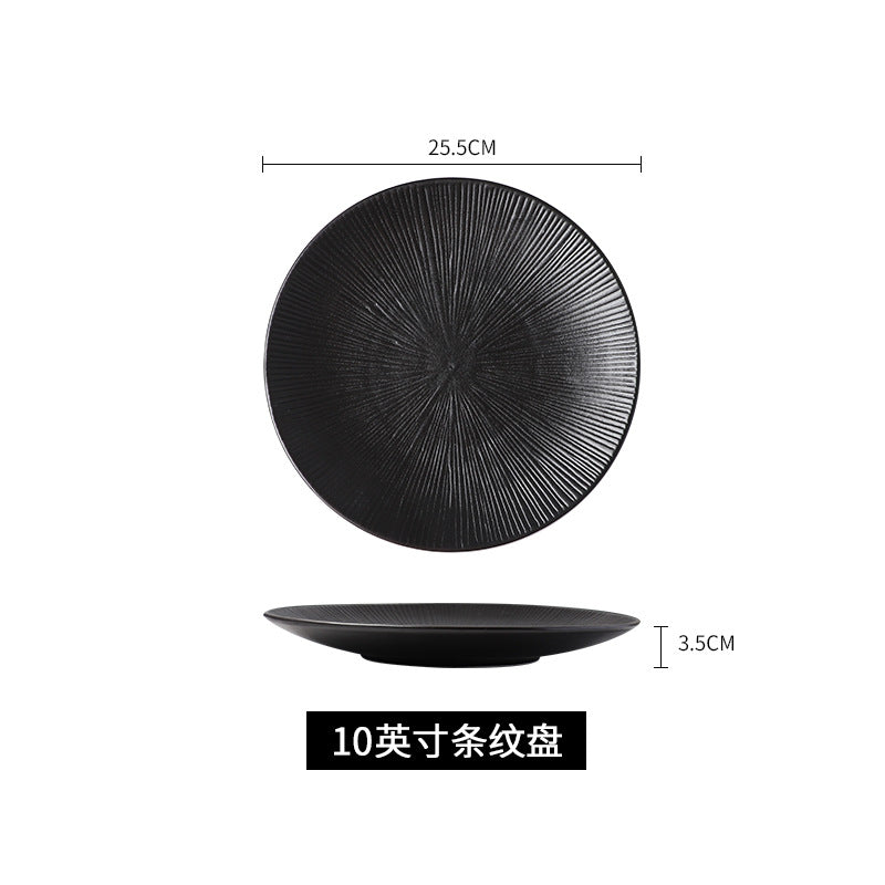 Black japanese-style frosted steak plate, creative commercial snack frosted black long plate, sushi plate, household rice bowl cup
