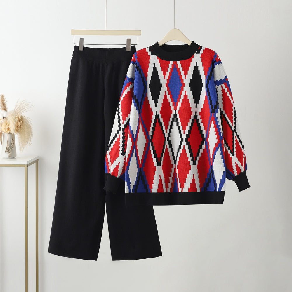 Trendy european and american style two-piece set: bestselling autumn/winter activewear - relaxed fit knit sweater set, plus size available