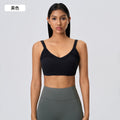 Naked feeling beautiful back breathable sports intimates women's bubble wrap anti-sagging deep v semi-fixed cup yoga bra d25053