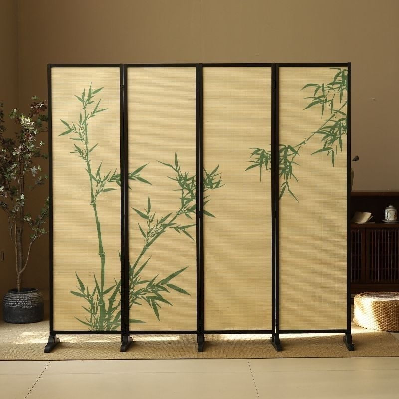 Screen bamboo tea room partition bamboo woven living room enclosure chinese style bamboo shadow foldable solid wood screen partition living room enclosure