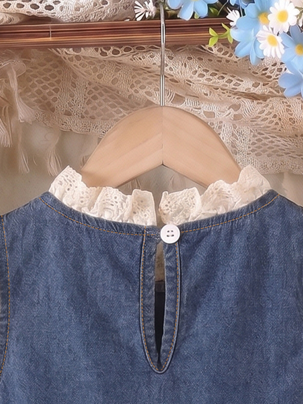 new european and american style girls' chic bowknot washed denim dress - baby & toddler dress