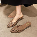 2025 new summer korean style fashion hollow-out sandals women's versatile outdoor wear soft sole square heel mesh half slippers