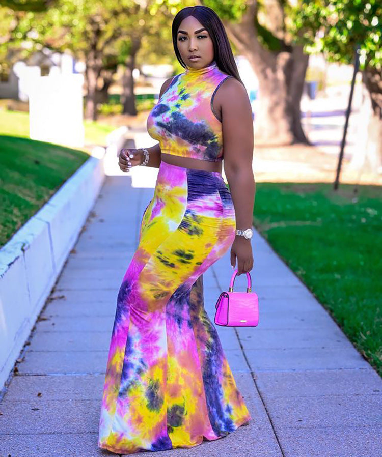 Plus size women's summer outfit: european & american style casual color block tank top + midi skirt two-piece set - perfect for  &