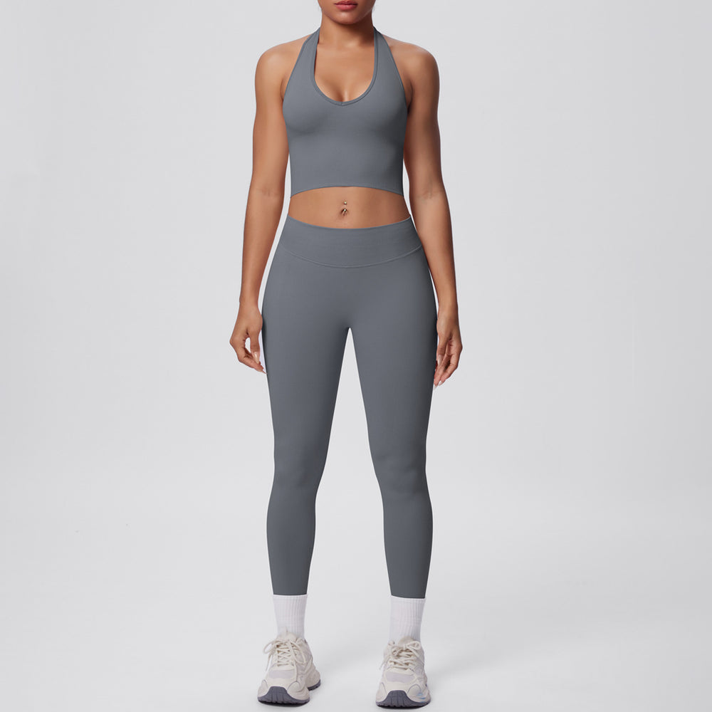 fashion seamless halter neck back yoga suit running sports fitness yoga suit two-piece set for women
