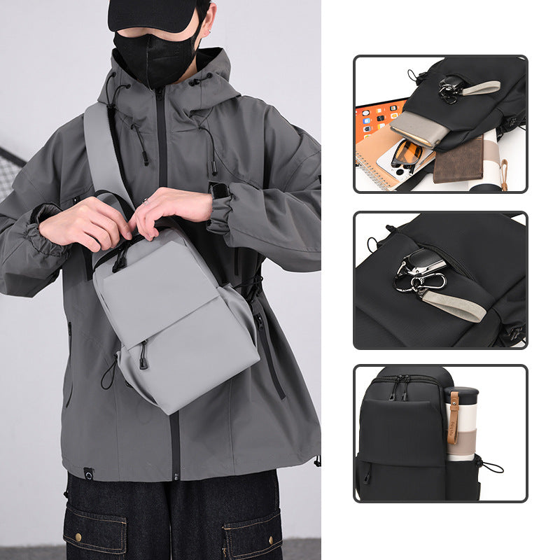 New breast bag men's lightweight nylon shoulder bag small backpack casual mobile phone bag multi-functional messenger bag shoulder bag
