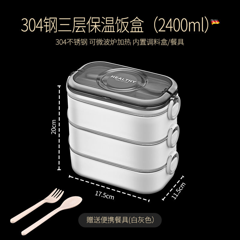 304 stainless steel multi-layer fresh-keeping bento box, portable lunch box for office workers, can be heated in microwave oven and insulated lunch box