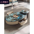 Italian light luxury crystal stone coffee table - modern minimalist home creative stainless steel microcrystalline stone oval/small round coffee table