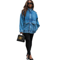 European and american style women's denim jacket -  cross-border fashion - new autumn/winter collection - stylish oversized pockets - long sleeve stand collar outerwear