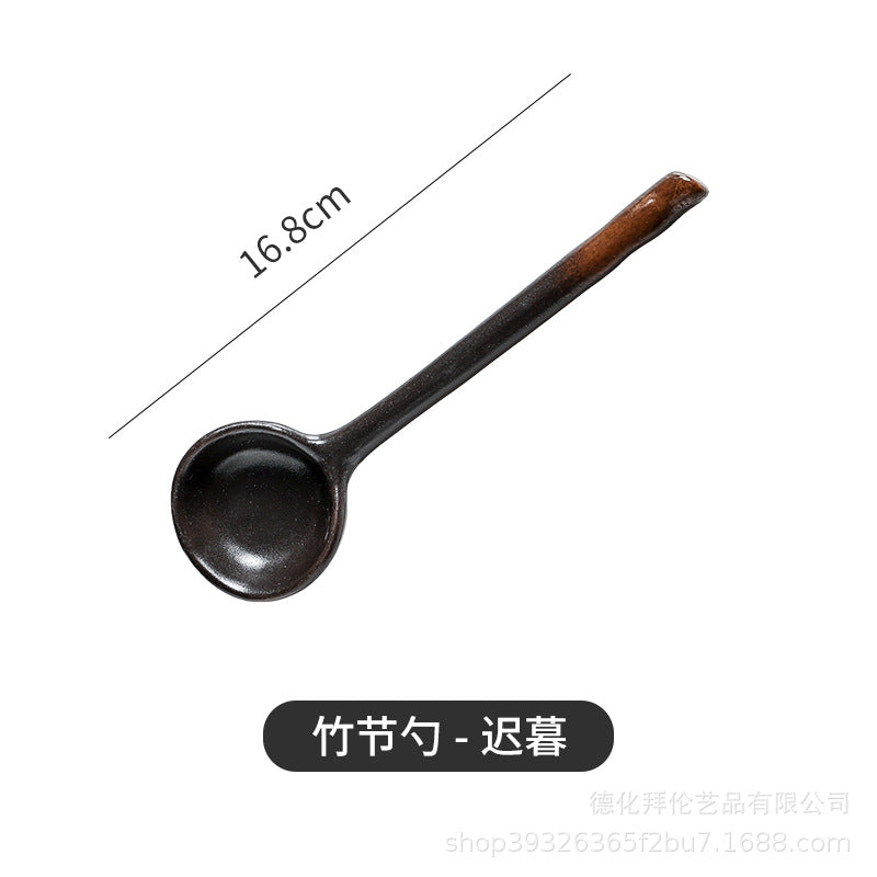 Large soup spoon for home ceramic spoon long handle soup drinking high temperature resistant spoon creative japanese large spoon spoon porridge spoon