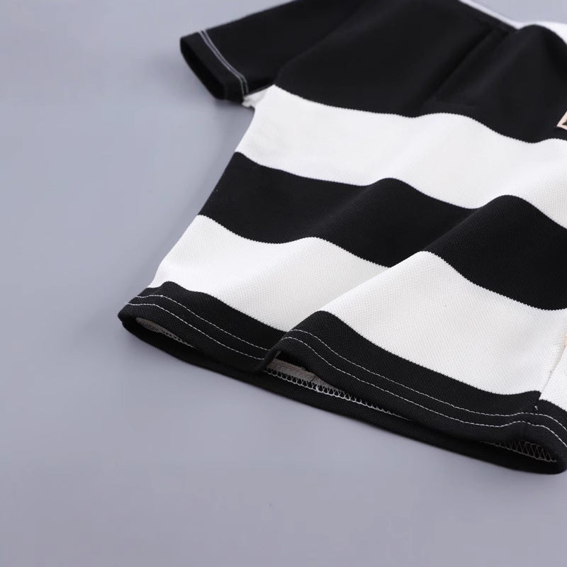0-4 years old kids' short-sleeve set: boys' summer striped polo shirt & t-shirt - southeast asia cross-border dropshipping