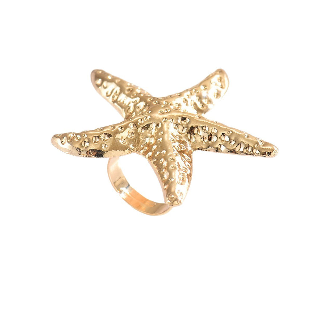Gold-plated open ring wholesale european and american cross-border jewelry jewelry seaside conch starfish sense of design exaggerated ring for women