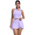 New arrival cross-border pure color lapel vest breathable fake two-piece pleated skirt suit sports running fitness yoga clothes