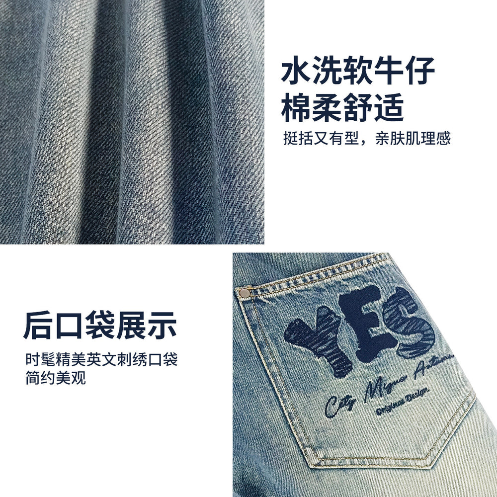 Boys' denim spring new arrival straight-leg jeans  new style mid-to-large children's spring outfit trousers fashionable versatile pants