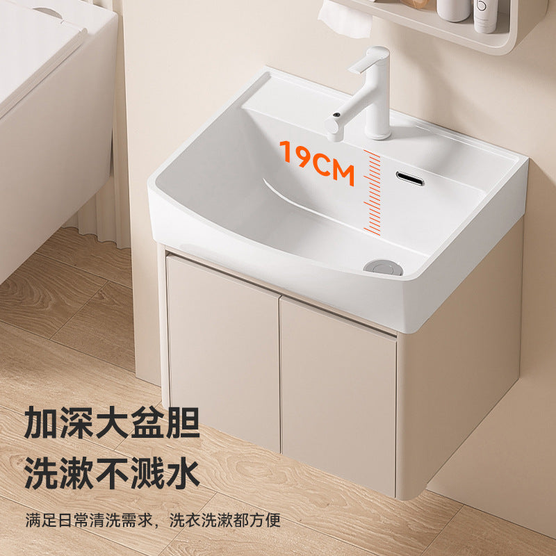 Small apartment bathroom cabinet toilet sink space aluminum storage bathroom cabinet combination ceramic integrated wash basin