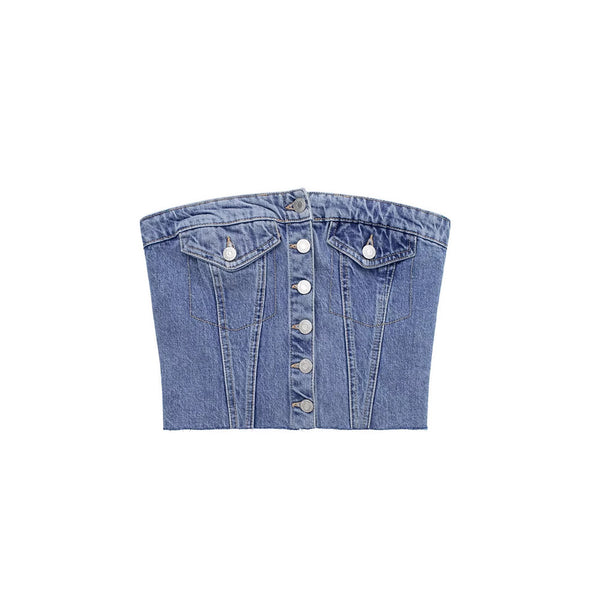 Spot 2025 European and American   women's clothing, slim-fitting fashion denim tops, vests, TOP