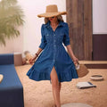 independent station  cross-border  new arrivalfashion lapel patchwork casualdress medium long