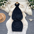 Sexy halter pure desire red hip cover dress women's summer hot girl royal sister backless silm slimming look hip cover skirt