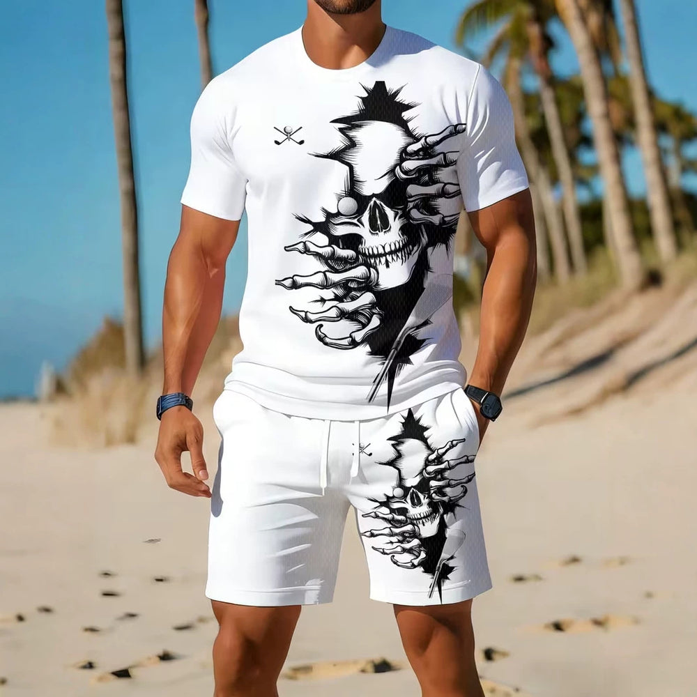 men's short-sleeve and shorts set, casual sportswear set, 3d printed cross-border hot seller, dropshipping available