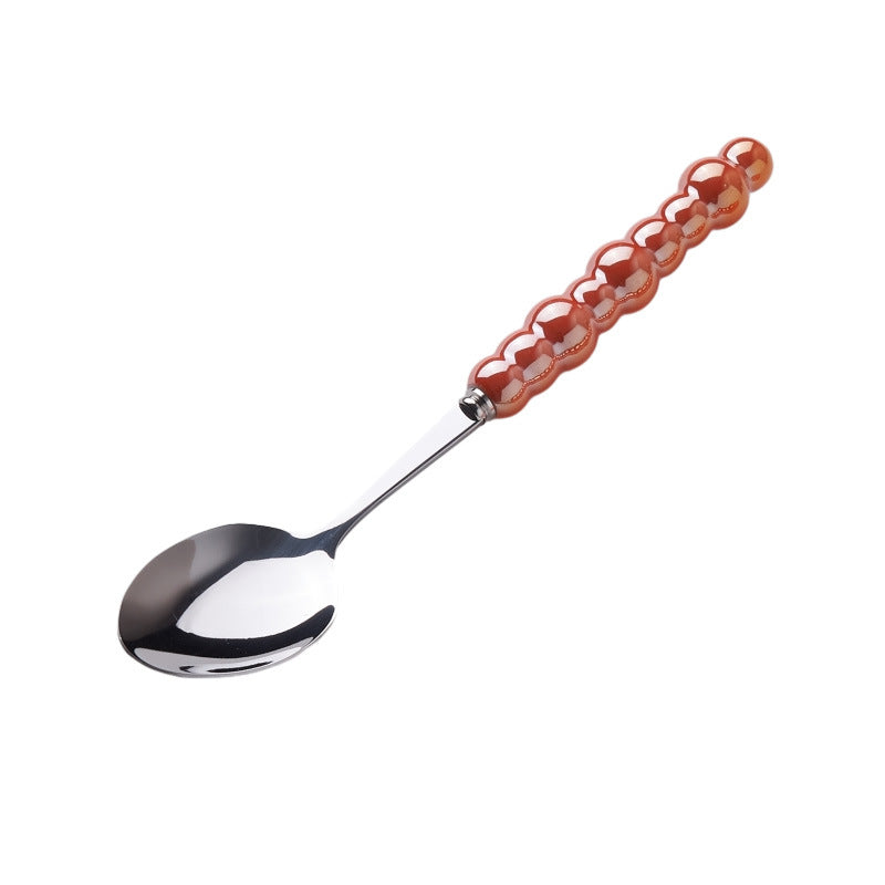 Light luxury style ins knife, fork, spoon, pearl handle, stainless steel tableware, creative fork, household high-looking mooncake knife and fork