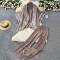 Lazy style sweatersuit women's autumcasualeasiest for match high collar knittingtopsloose outer shawl high waistpants