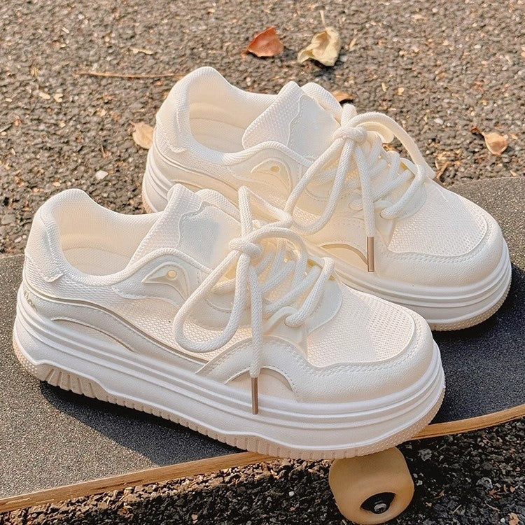 Premium soft-soled white sneakers for women - new autumn 2026 collection: versatile casual athletic shoes with breathable mesh and hidden wedge heel