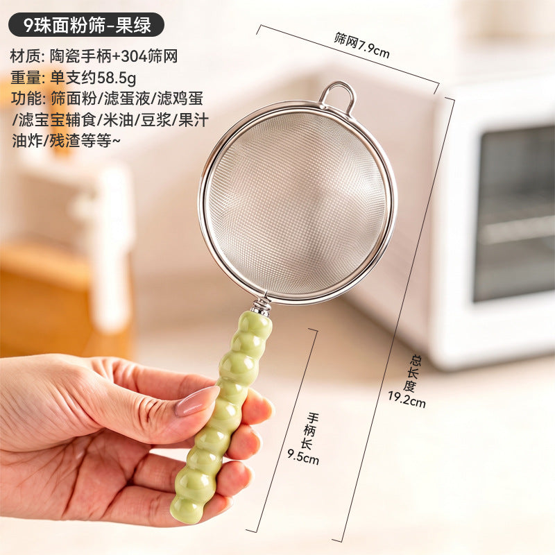 304 stainless steel 9-bead sieve spoon flour soy milk juice filter baking milk tea food supplement colander wholesale