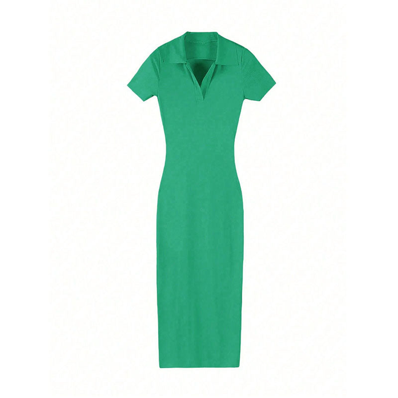 Amazon fashion solid color short sleeve v-neck bodycon midi dress - elegant commute style