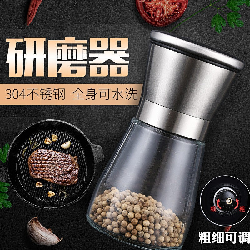 Cross-border 304 Stainless Steel Pepper Grinder Glass Pepper Pepper Coffee Grinder Manual Pepper Grinder Bottle