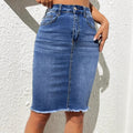 Export elastic skirt women's new arrival blue hip-covering raw edge denim skirt stylish street washed skirt