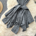 K-stylefake two-piece grids pattern patchwork suspender dress female summer strap halterslimming lookasymmetricalretro skirt
