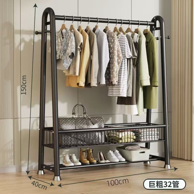 Simple coat rack Floor-to-ceiling indoor thickened clothes rack Household bedroom clothes storage rack Movable drying rack