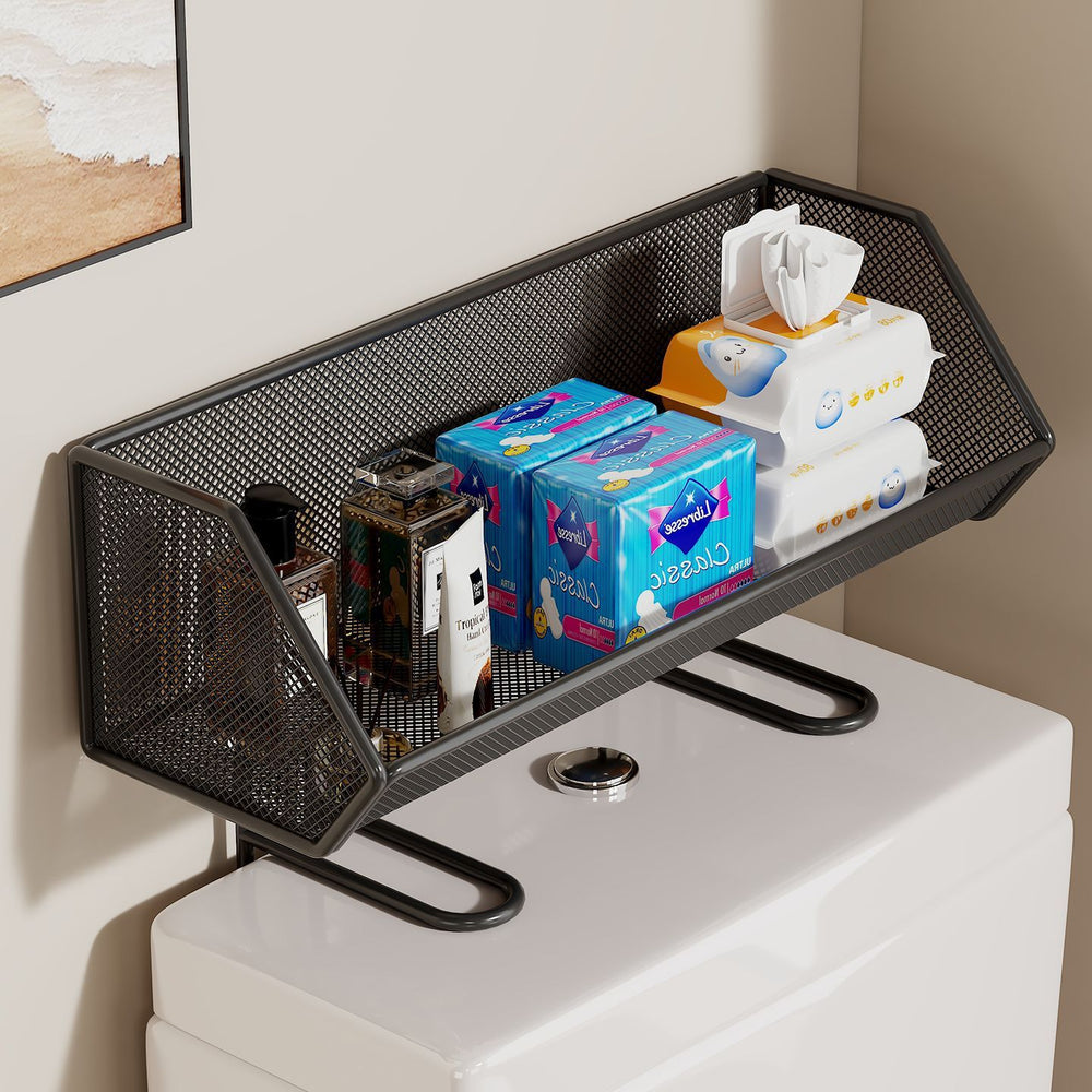 Over-the-toilet storage shelf - bathroom organizer rack - multifunctional toilet & washroom accessory storage solution