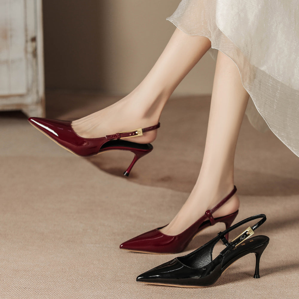 Women's high heels: new 2025 collection - metallic stiletto pointed-toe thong sandals, sexy red patent leather closed-toe heels for the modern woman