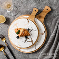 Nordic high-looking desktop flat steak plate with heat-insulating wooden tray creative marble plate manufacturer wholesale
