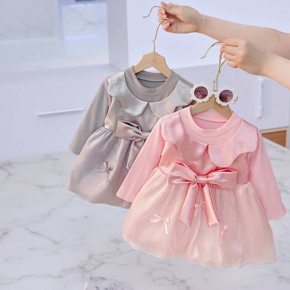 Girls' dress -  autumn korean style, trendy & chic, toddler & little girl, cute & fashionable, bowknot mesh party dress
