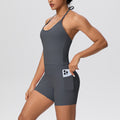 pure color brushed beautiful back tight strap halterflap pocket pants yoga suit sports running shortstwo-piece set
