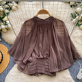 French gentle style pink stand collar waist cardigan women's summer k-style short sleeve elegant work clothingloosetops