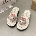 New korean style summer polka dot hot-selling women's outdoor comfortable non-slip soft sole beach thick sole flip-flops