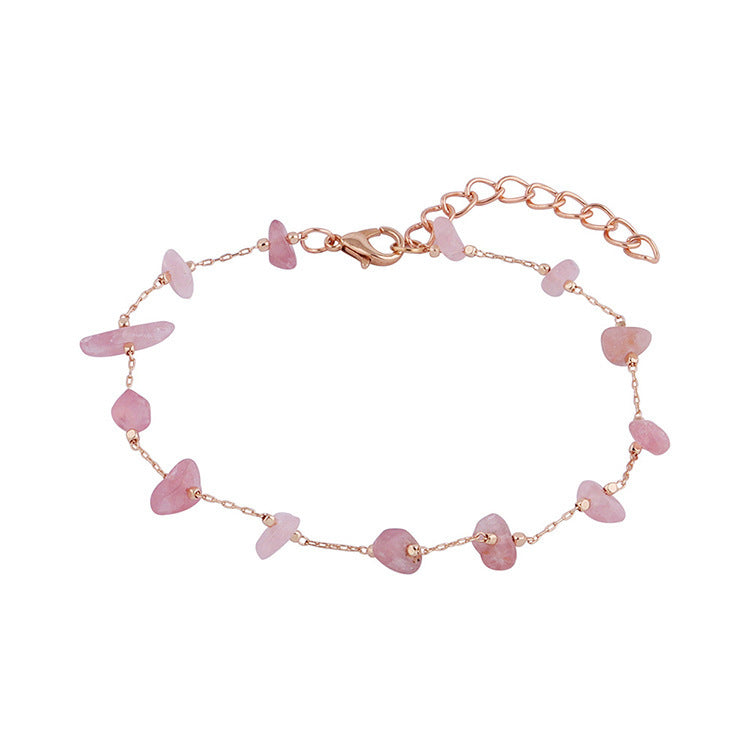 European and american retro natural crushed stone versatile strawberry quartz bracelet anklet - korean style girlfriend/bff gift crystal