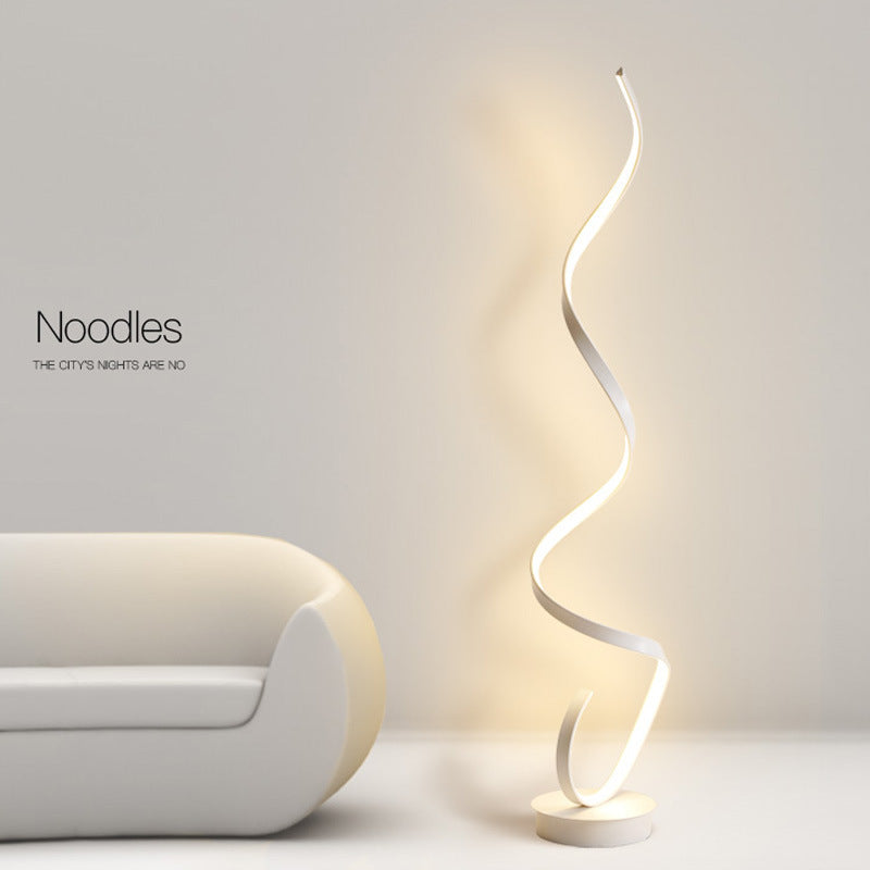 Floor lamp, minimalist design, scandinavian style, next to the sofa in the living room, popular corner wave atmosphere line lamp, full spectrum