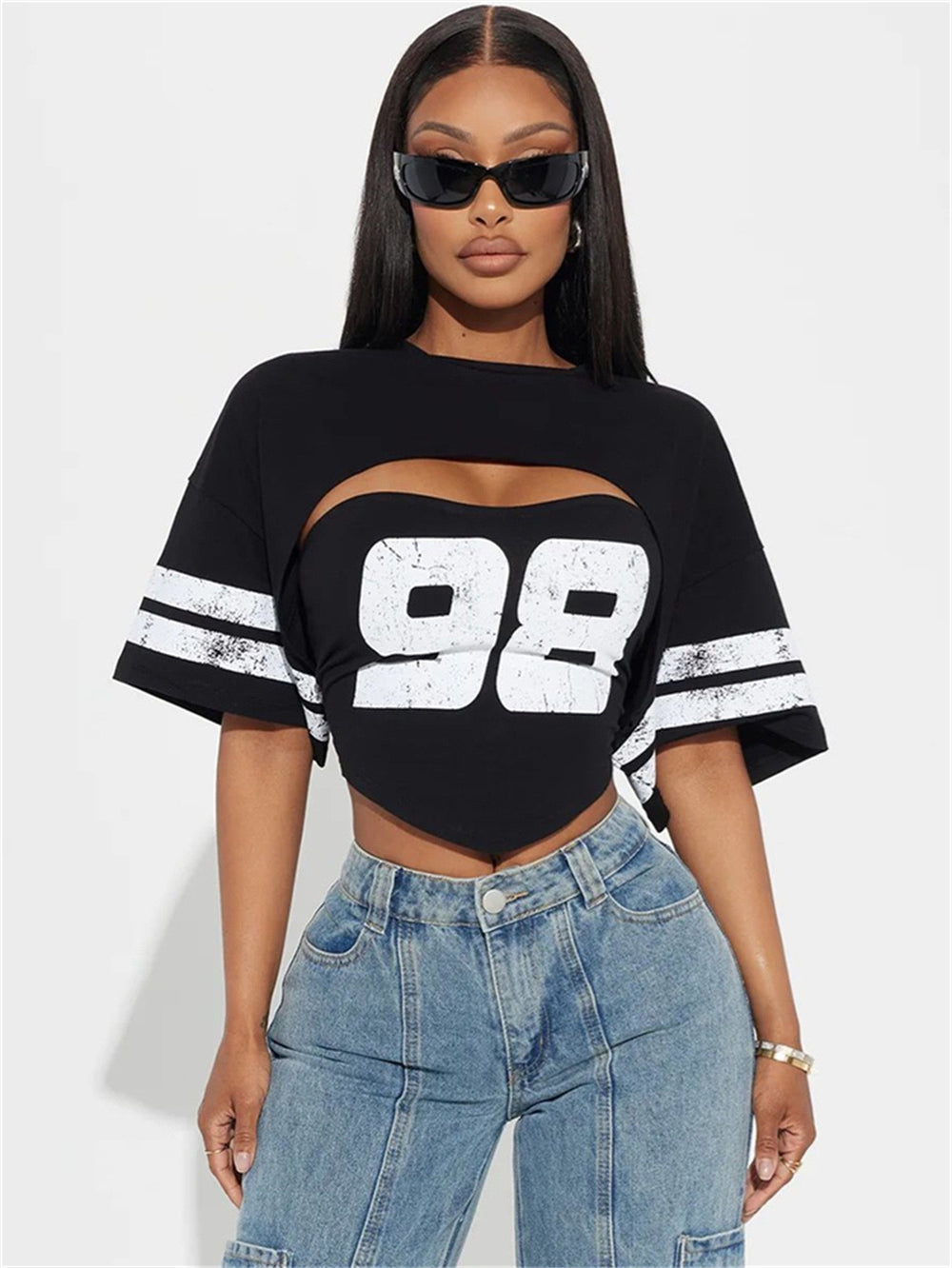 New arrival:  summer cross-border casual loose fit sporty print bandeau hot girl pullover short sleeve top t-shirt for women