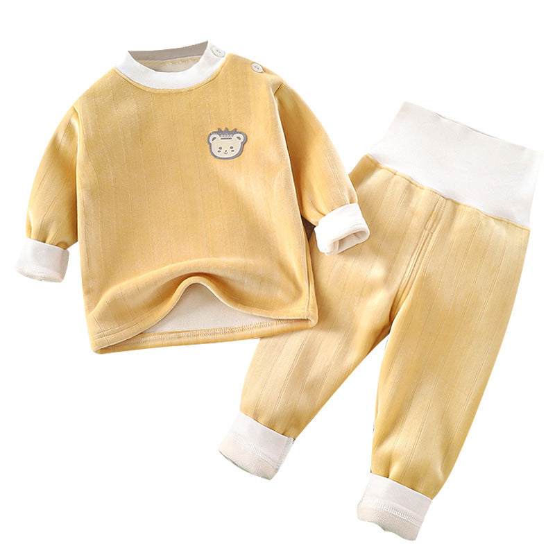Kids' thermal underwear set, baby thickened autumn and winter clothes, boys' and girls' long johns, infant fleece-lined loungewear