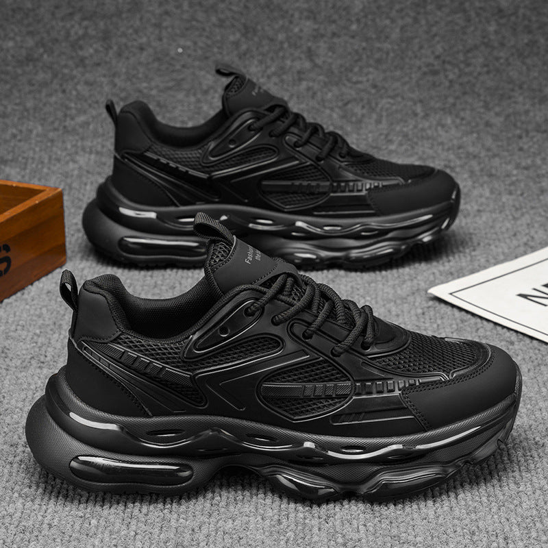 Black warrior men's winter running shoes - shock absorbing air cushion sneakers - men's casual height increasing black dad shoes - trendy footwear