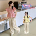 Girls' flutter sleeve outfit -  summer new fashion, stylish two-piece set for little girls, wide-leg pants for toddlers and young children
