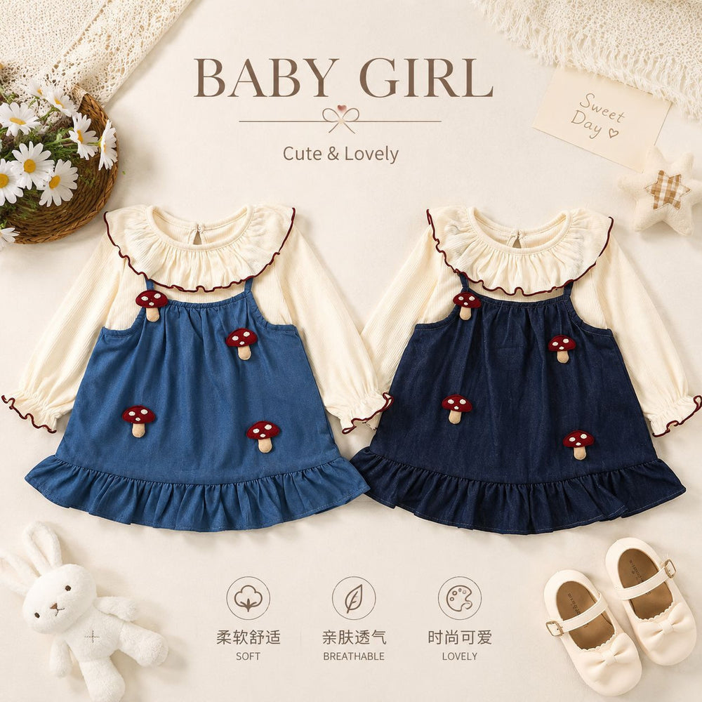 Dress baby girl mushroom cartoon dress baby spring & fallsweet fresh silmdressgirl korean style