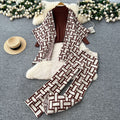 Lazy style casual three-piece set for women  winter loose outer shawl outwear inner bottom knitting shirt loose pants