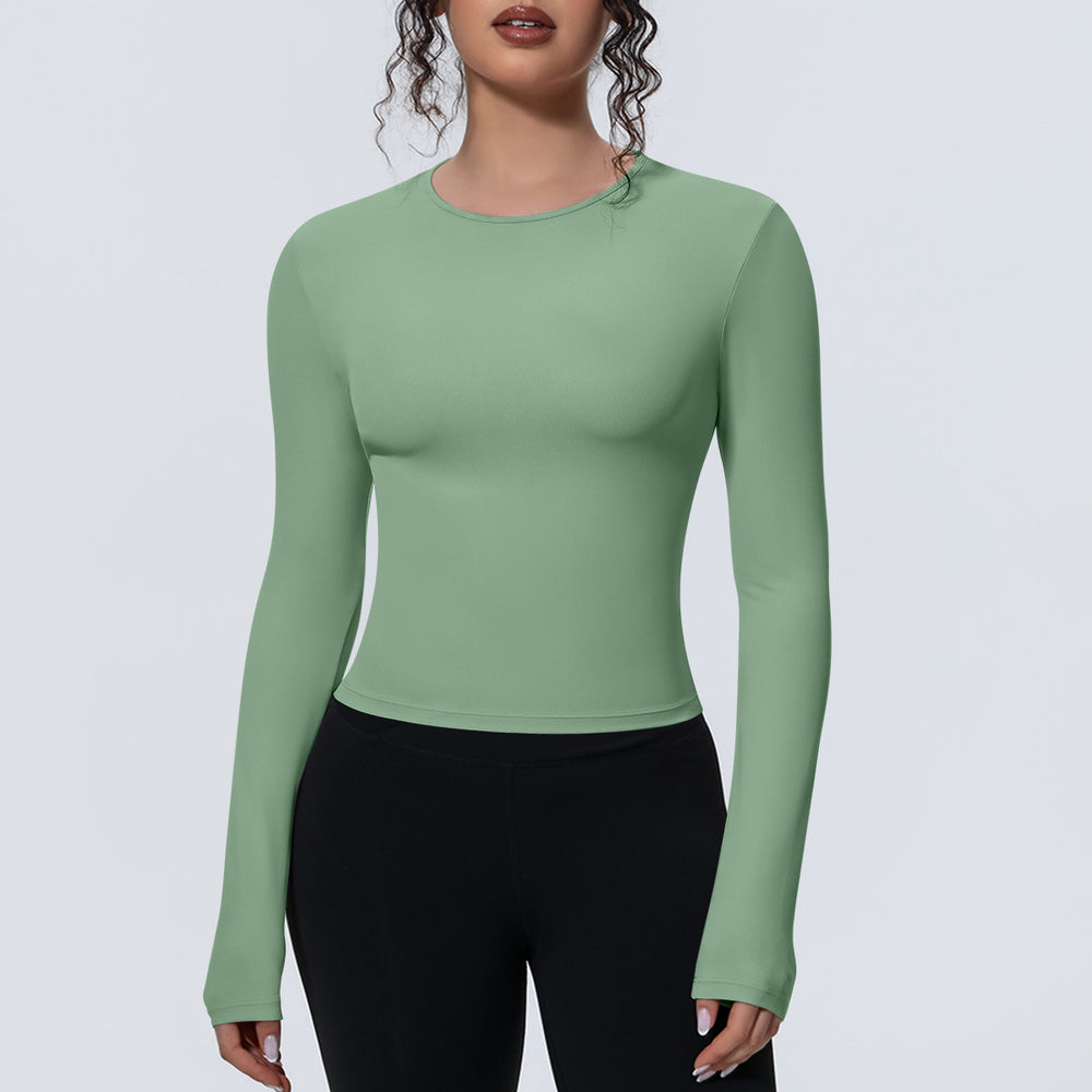 new arrival sports nude waist silmlong sleeves breathable yoga clothes t-shirt running training fitness tops for women