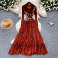 French romantic style blazer collar lace dress - women's summer slimming pleated flowy maxi dress - commute chic & elegant