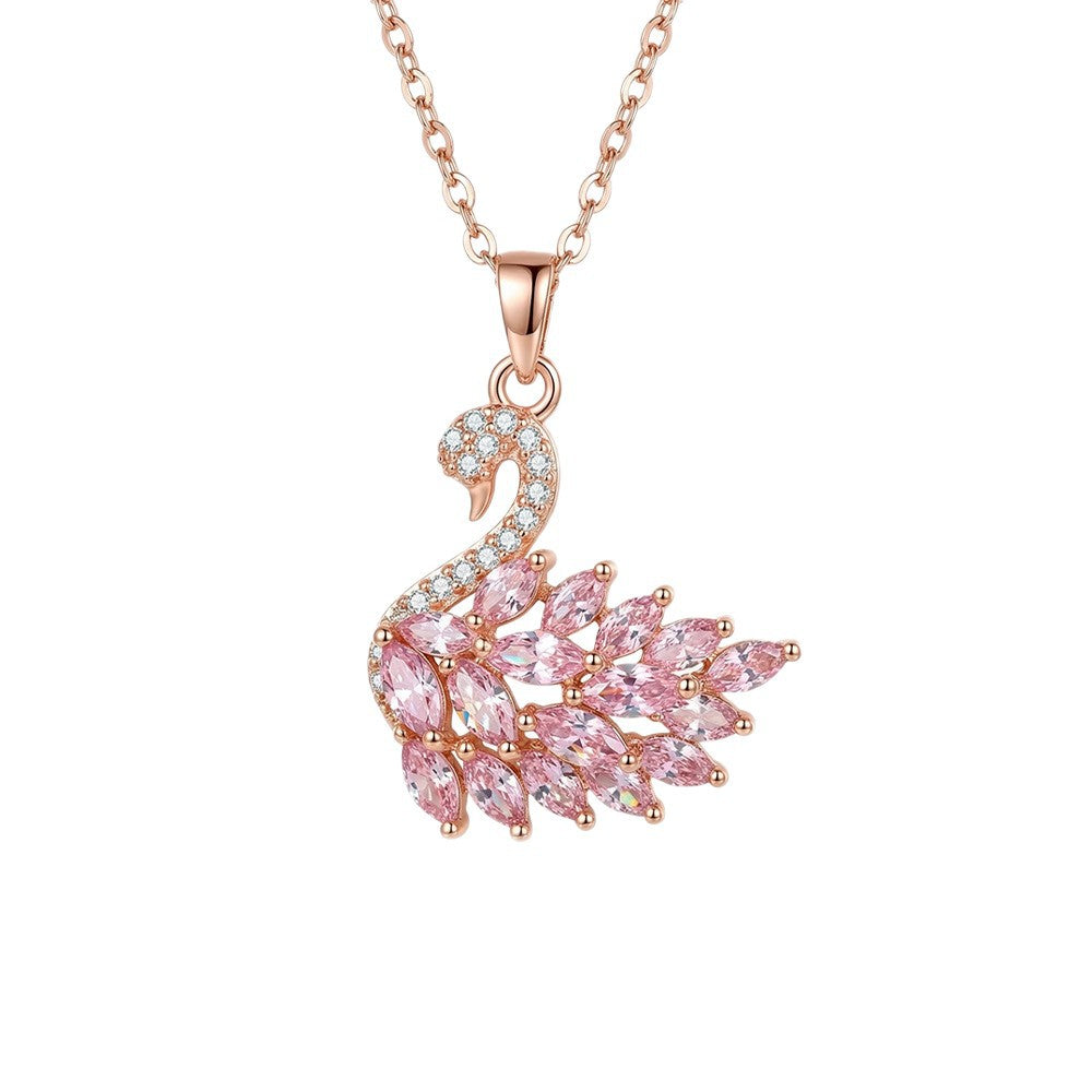 Popular popular light luxury copper inlaid zirconium full diamond swan necklace light luxury niche versatile fashion titanium steel clavicle chain jewelry